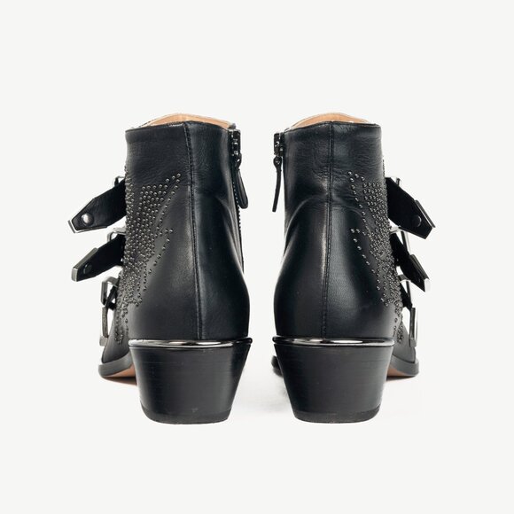 Chloe Susanna Black Studded Buckle Biker Ankle Boots - Picture 3 of 12